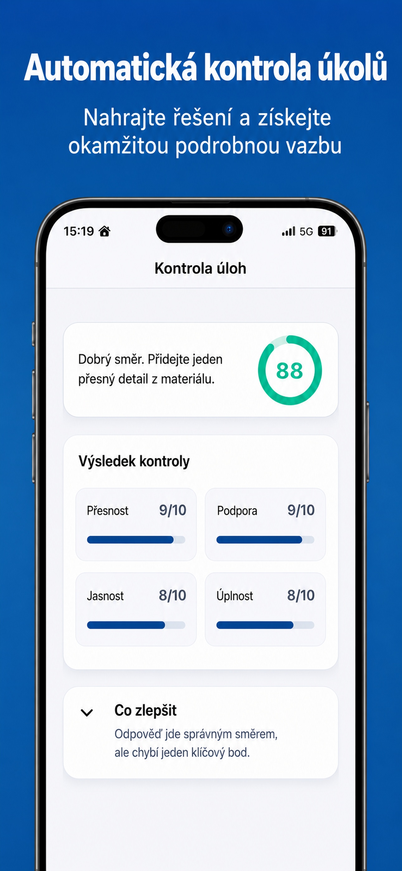 AI kontrola úkolů s okamžitou zpětnou vazbou