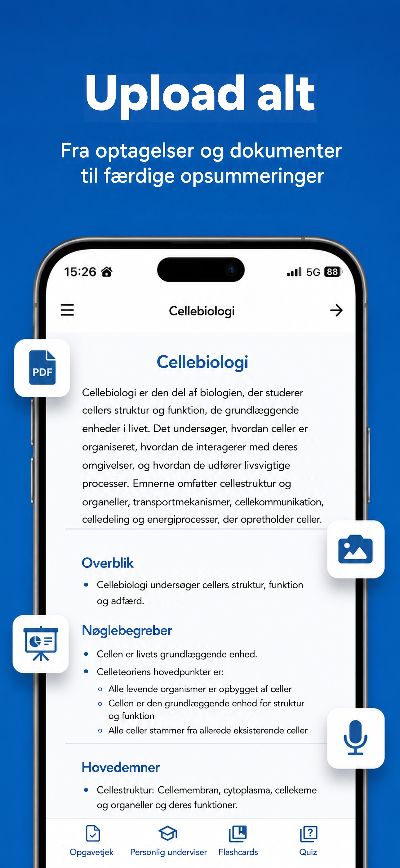 Upload din optagelse eller dit dokument for at oprette en studieopsummering