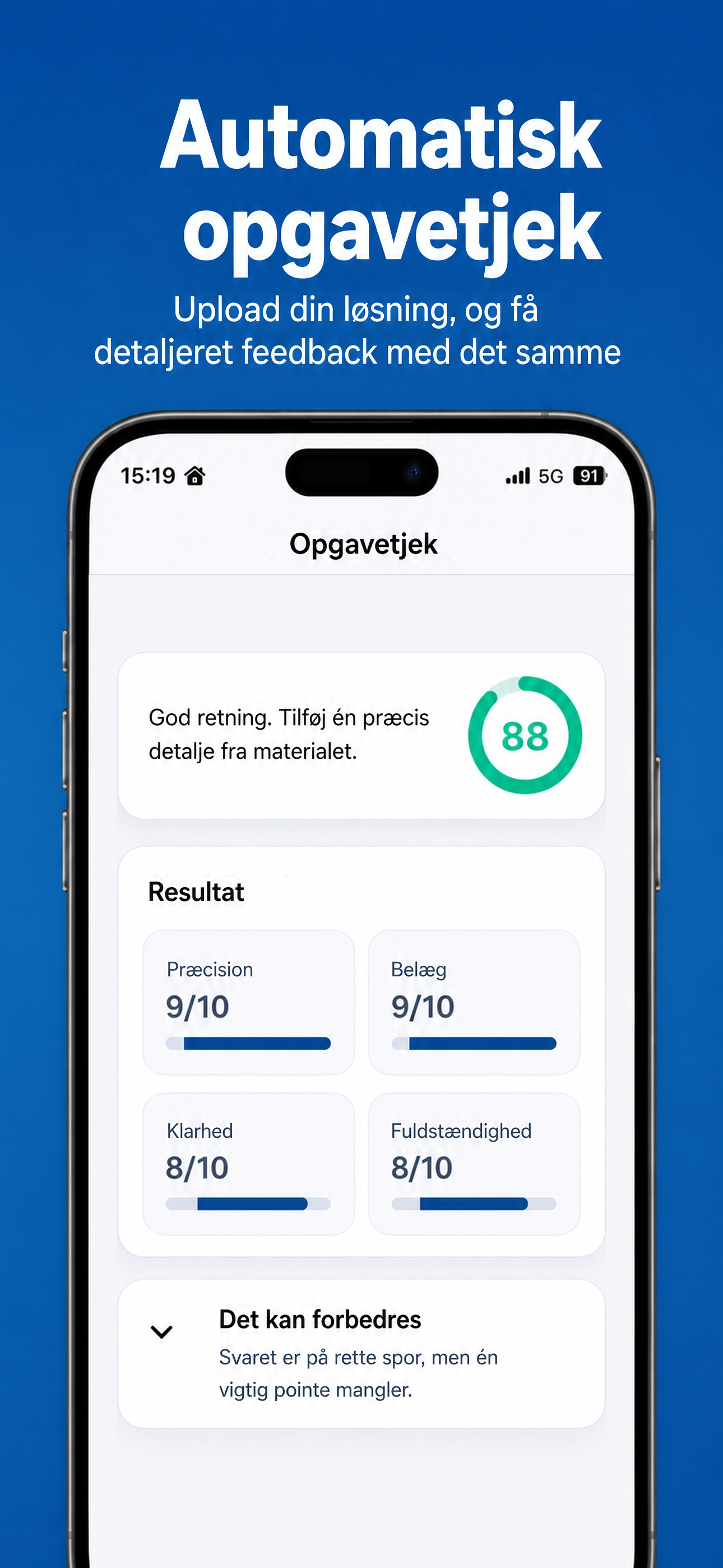 Automatisk opgavetjek med privat feedback på dine opgaver