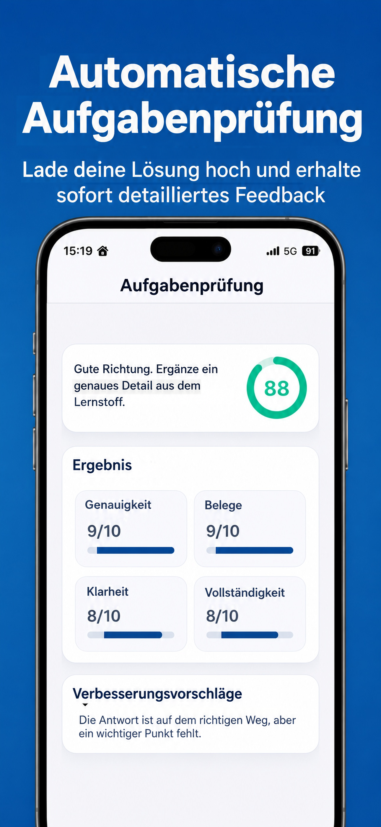 Lösungs-Feedback auf Basis deiner Lernmaterialien