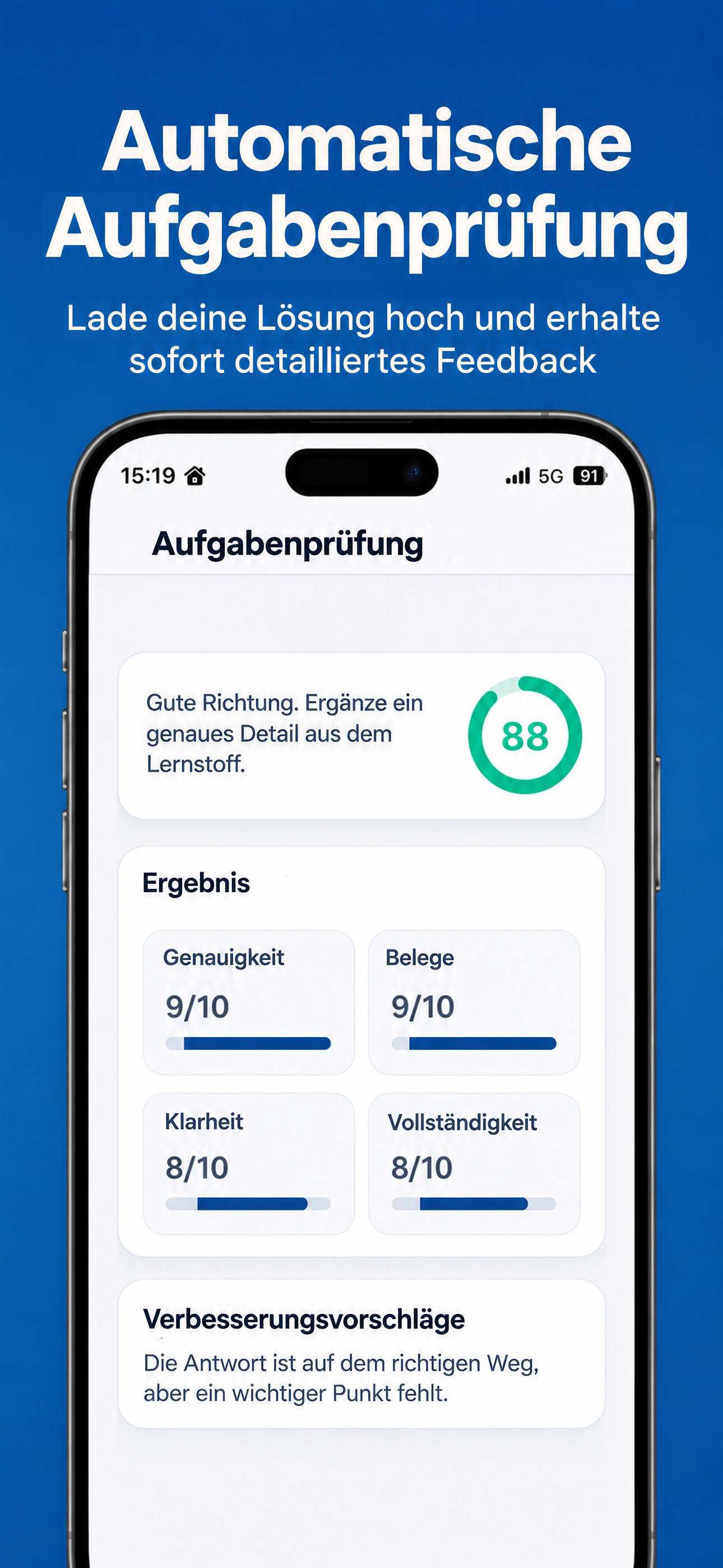 Lösungs-Feedback auf Basis deiner Lernmaterialien