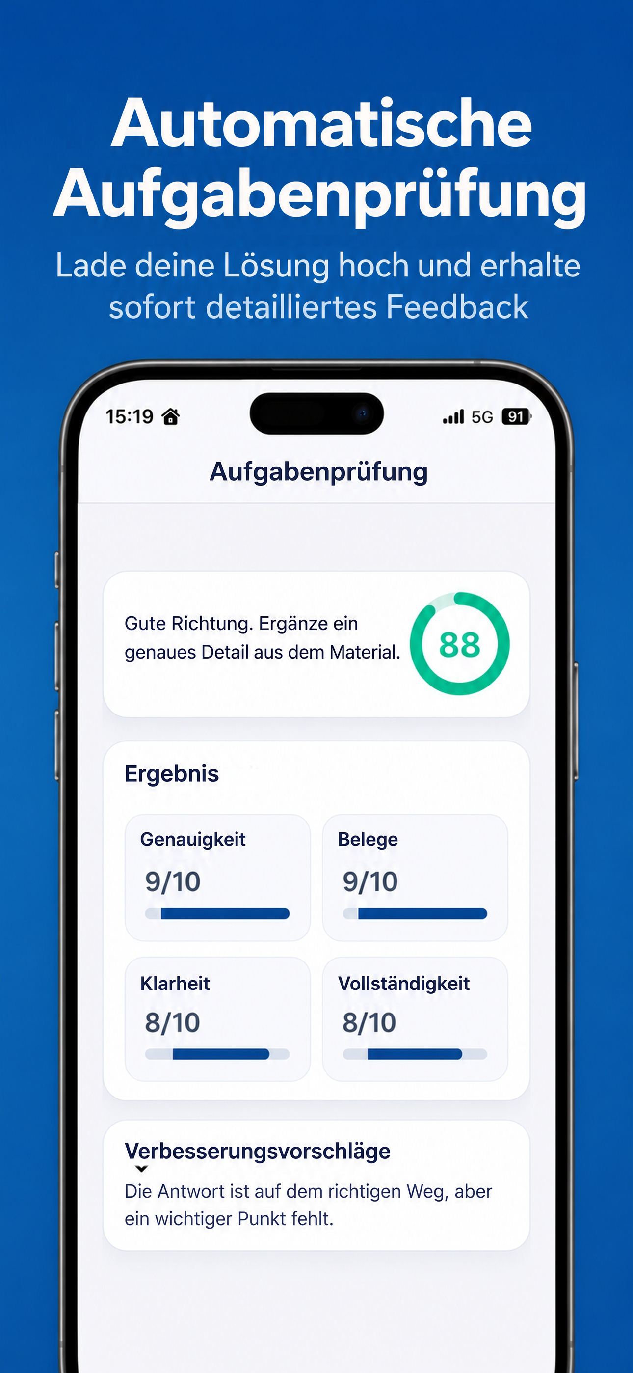 Lösungs-Feedback auf Basis deiner Lernmaterialien