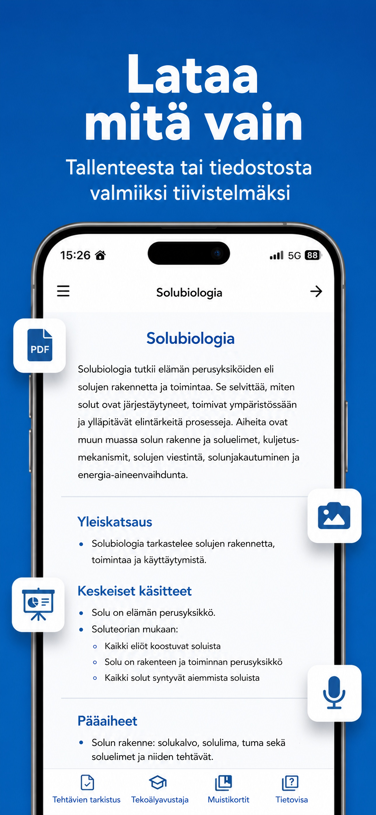 Lataa tallenne tai asiakirja luodaksesi opiskelutiivistelmän
