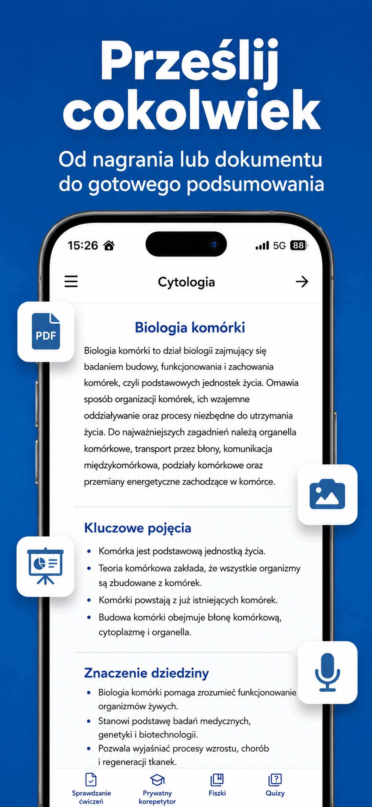 Prześlij nagranie lub dokument i otrzymaj natychmiastowe podsumowanie