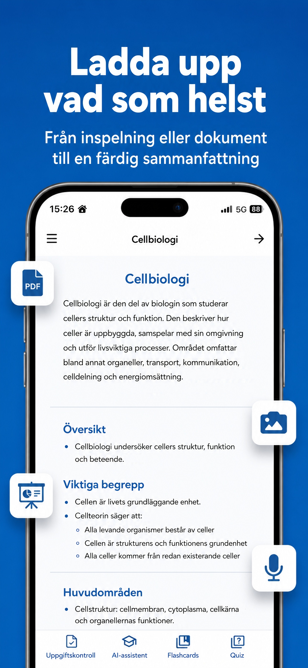 Ladda upp din inspelning eller ditt dokument för att skapa en sammanfattning